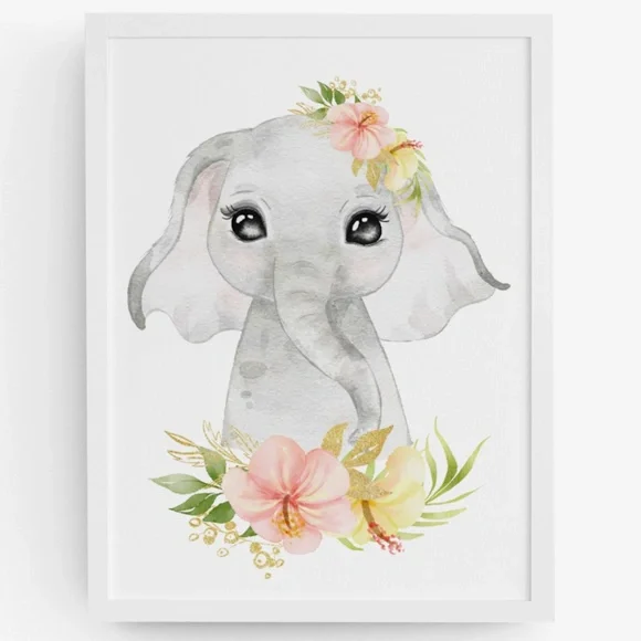 Cute Watercolor Floral Elephant Wall Art Print Poster Unframed - Picture 10 of 15